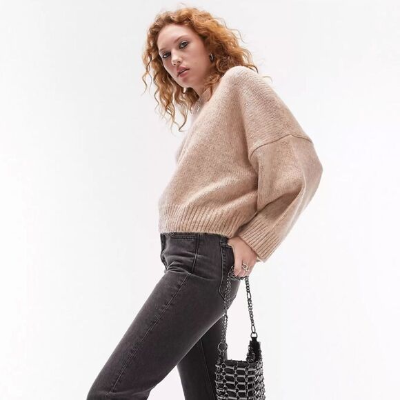 Topshop knitted slouchy sweater in neutral XS NWT in packaging - Picture 4 of 7